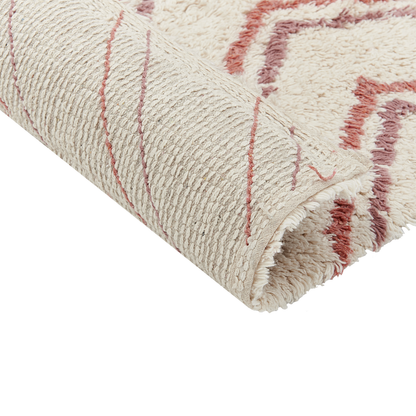 Geometric Hand Tufted Cotton Area Rug 80 x 150cm Beige Pink Shaggy Boho Living Room