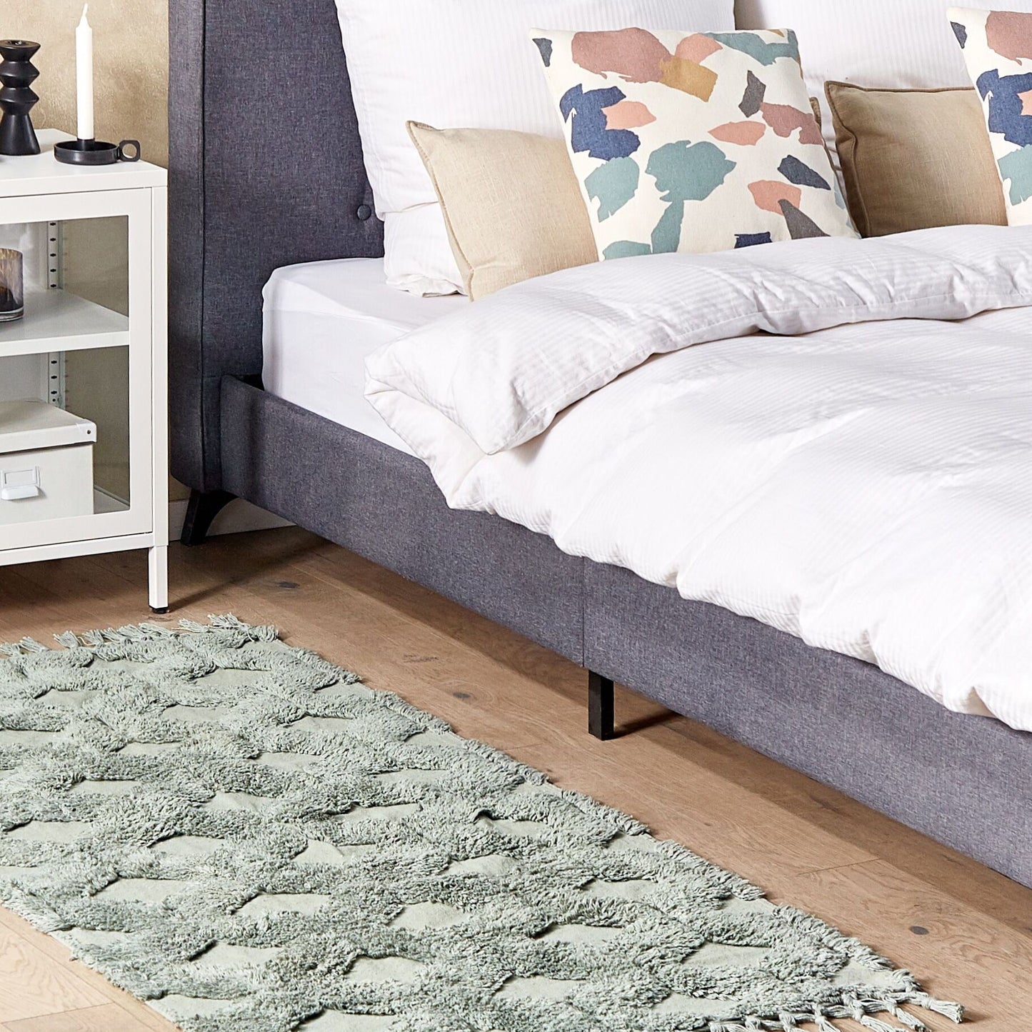 Green Cotton Area Rug 80 x 150cm Hand Tufted Shaggy