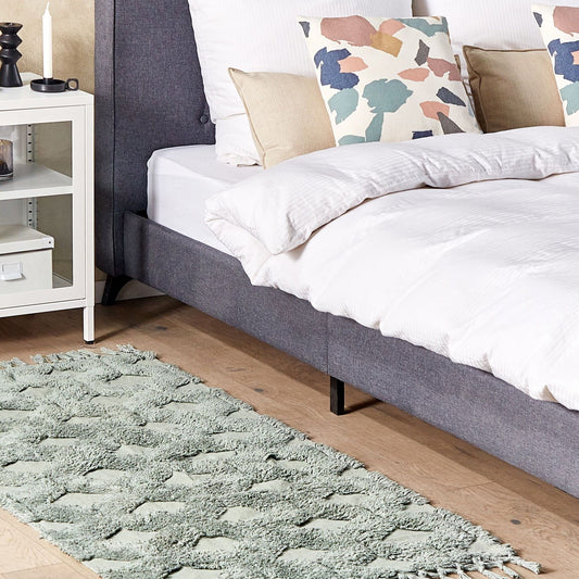 Green Cotton Area Rug 80 x 150cm Hand Tufted Shaggy