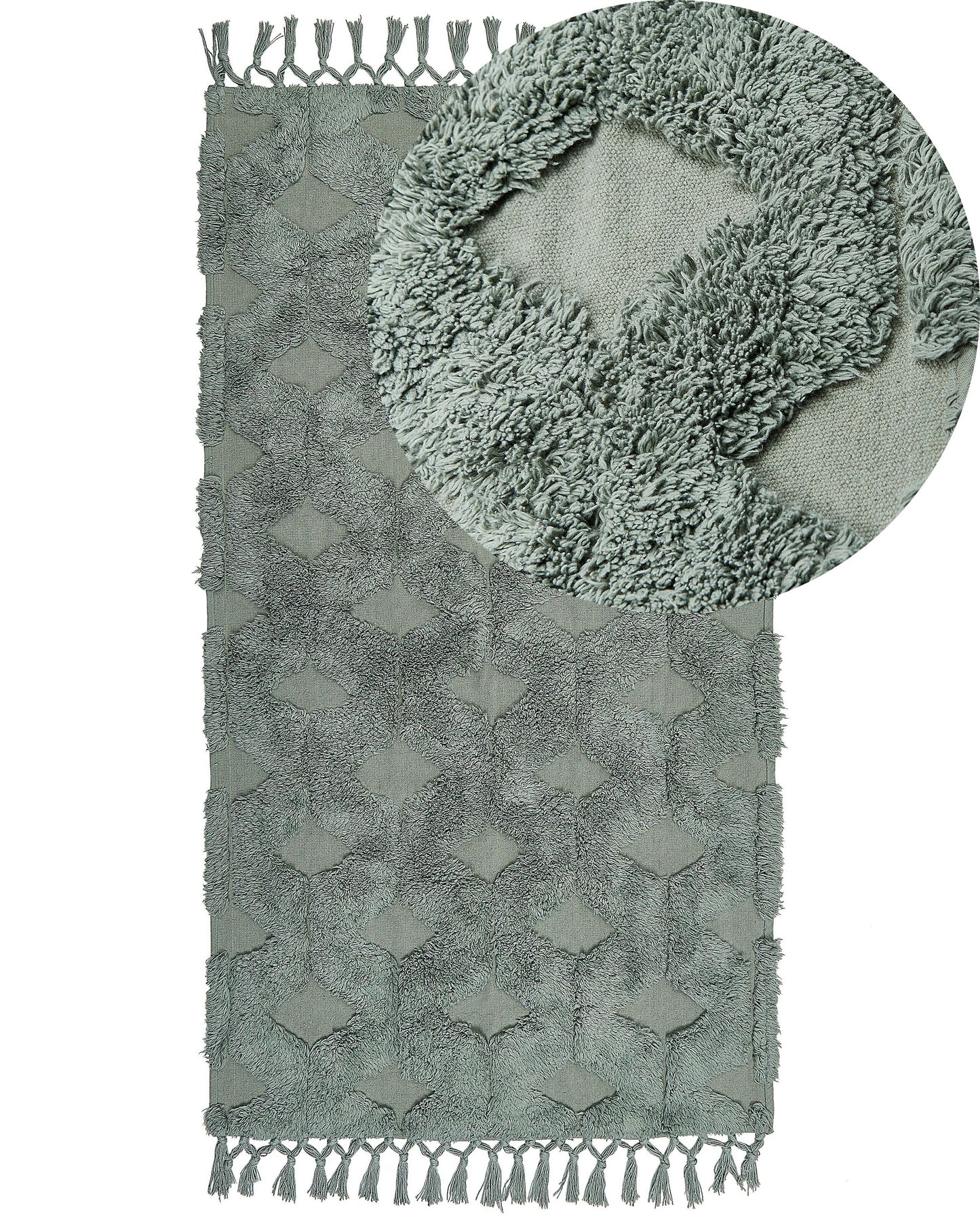 Green Cotton Area Rug 80 x 150cm Hand Tufted Shaggy