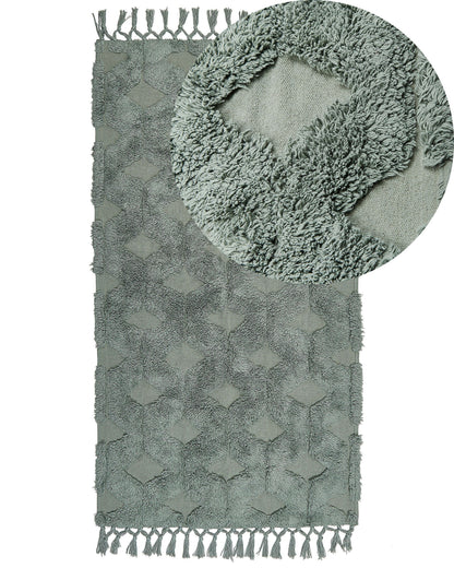 Green Cotton Area Rug 80 x 150cm Hand Tufted Shaggy