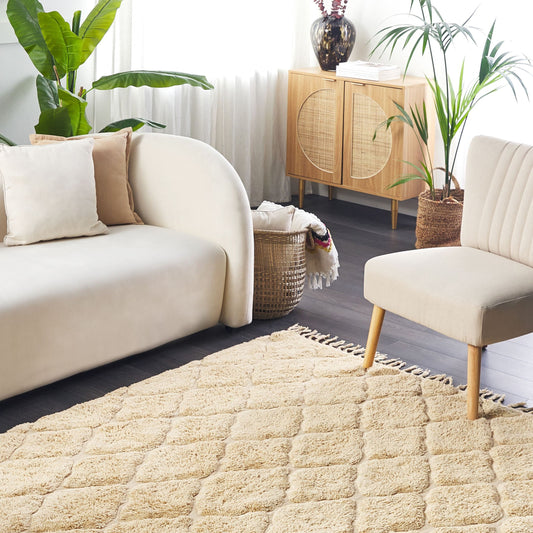 Hand Tufted Cotton Area Rug 160 x 230 Beige Geometric Tassels