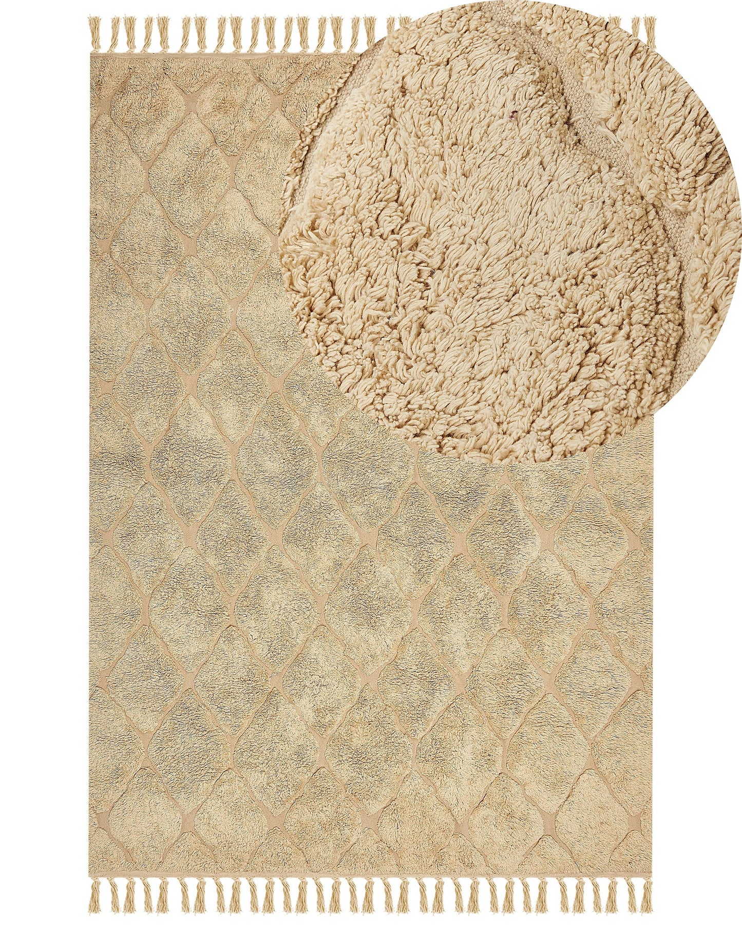 Hand Tufted Cotton Area Rug 160 x 230 Beige Geometric Tassels