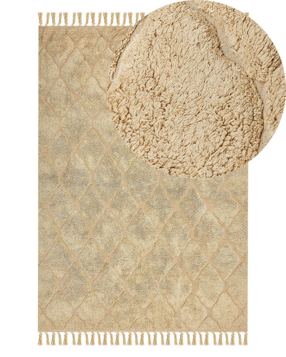 Moroccan Boho Area Rug Beige 140 x 200 Hand Tufted Shaggy