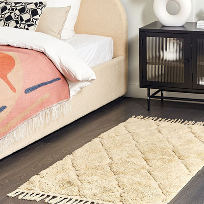 Moroccan Beige Cotton Hand Tufted Area Rug 80 x 150cm Tassels