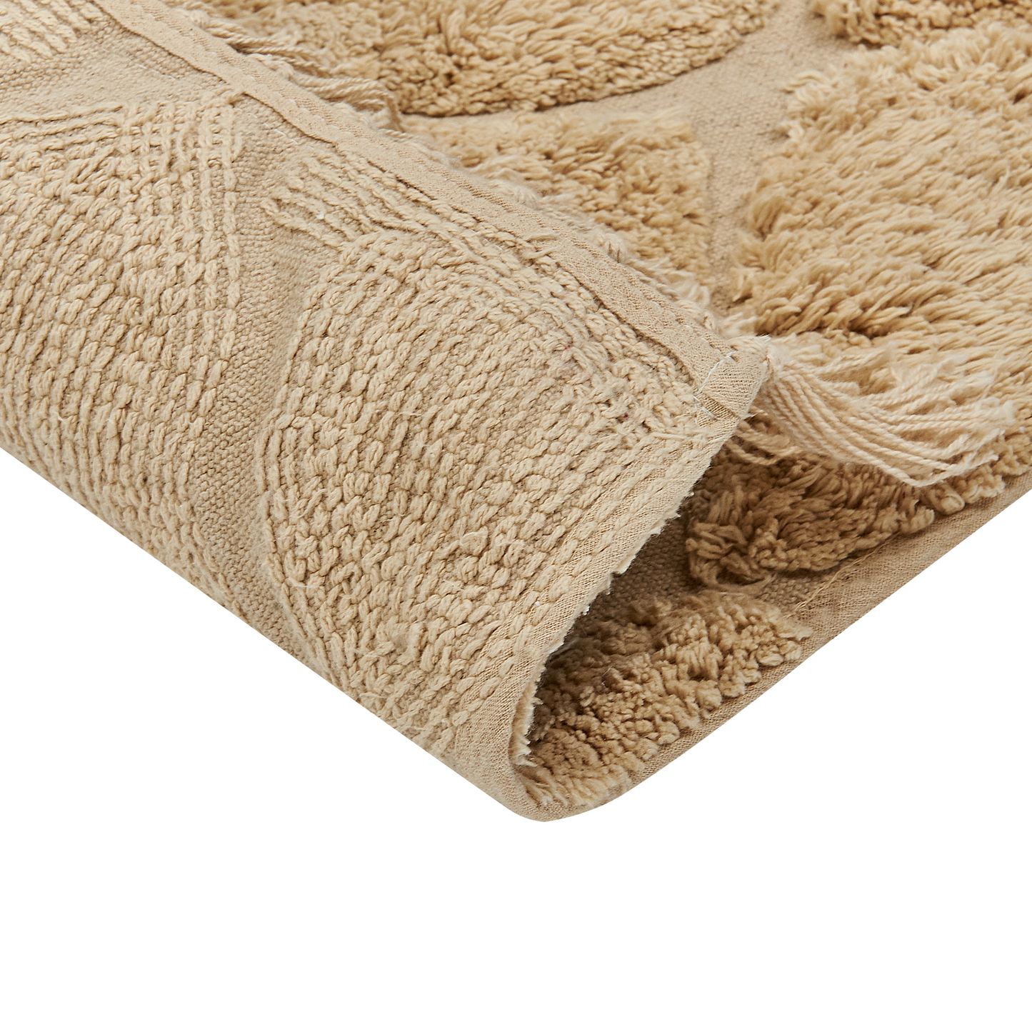 Moroccan Boho Area Rug Beige 140 x 200 Hand Tufted Shaggy