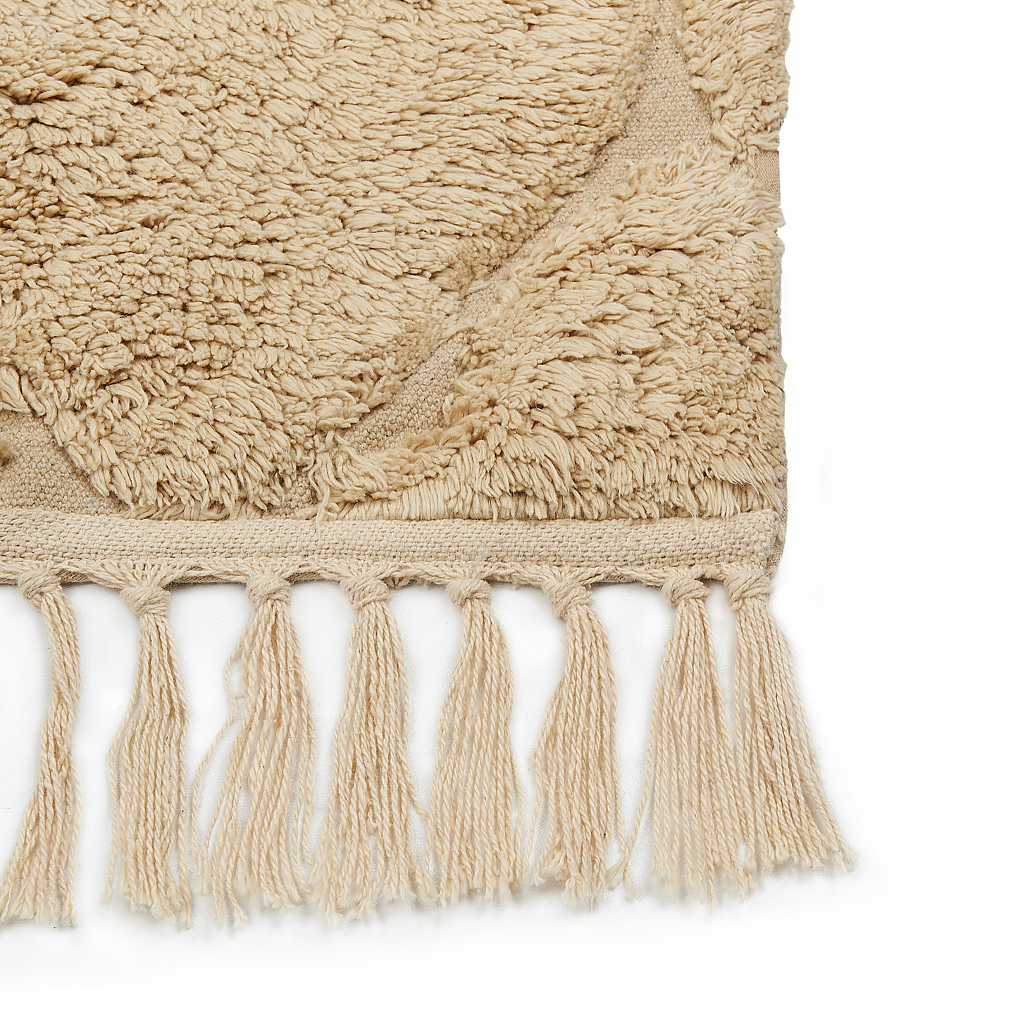 Moroccan Boho Area Rug Beige 140 x 200 Hand Tufted Shaggy