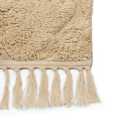 Moroccan Boho Area Rug Beige 140 x 200 Hand Tufted Shaggy