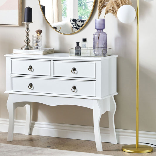 LuxeHome White MDF Console Table 91x35x75 cm 3 Drawers Retro Design