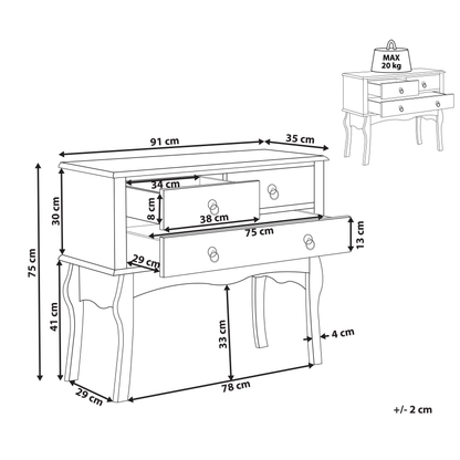 LuxeHome White MDF Console Table 91x35x75 cm 3 Drawers Retro Design