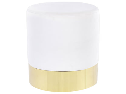 Velvet Footstool White Round Pouffe With Gold Trim