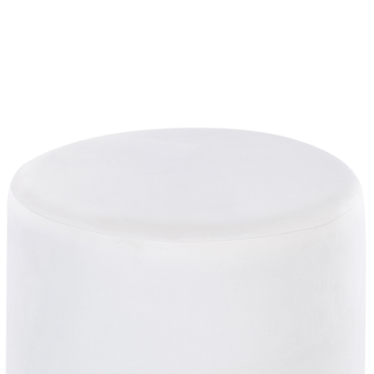 Velvet Footstool White Round Pouffe With Gold Trim