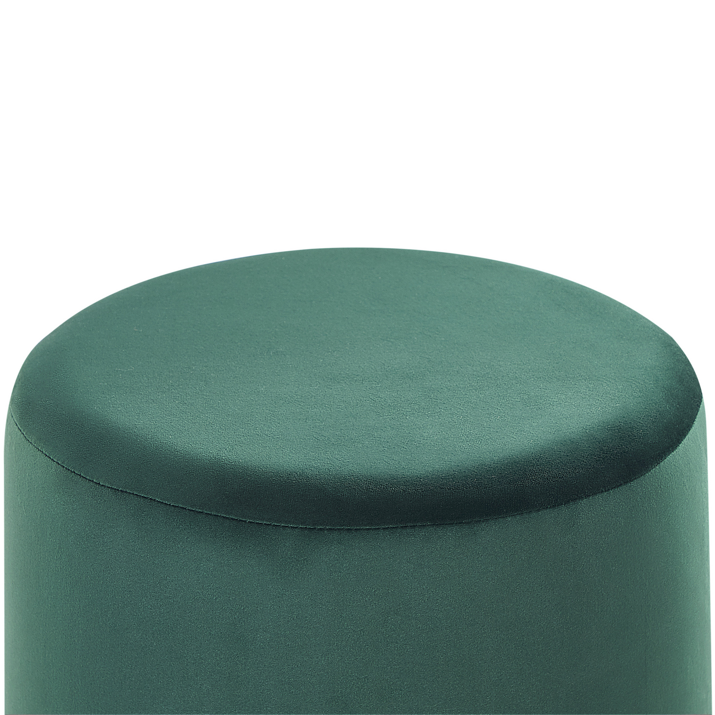 Velvet Footstool Dark Green Round Gold Accents