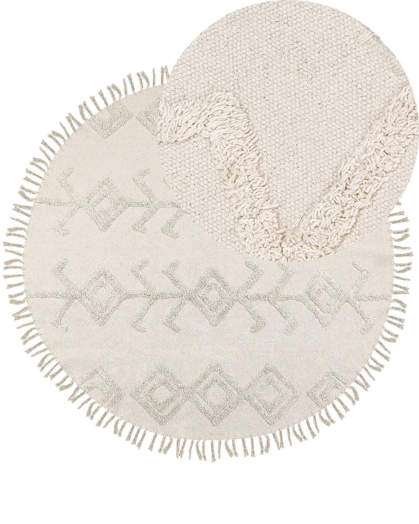 Round Cotton Area Rug 140cm Beige Tufted Fringe Boho Living Room Bedroom
