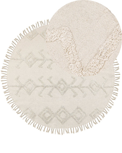 Round Cotton Area Rug 140cm Beige Tufted Fringe Boho Living Room Bedroom