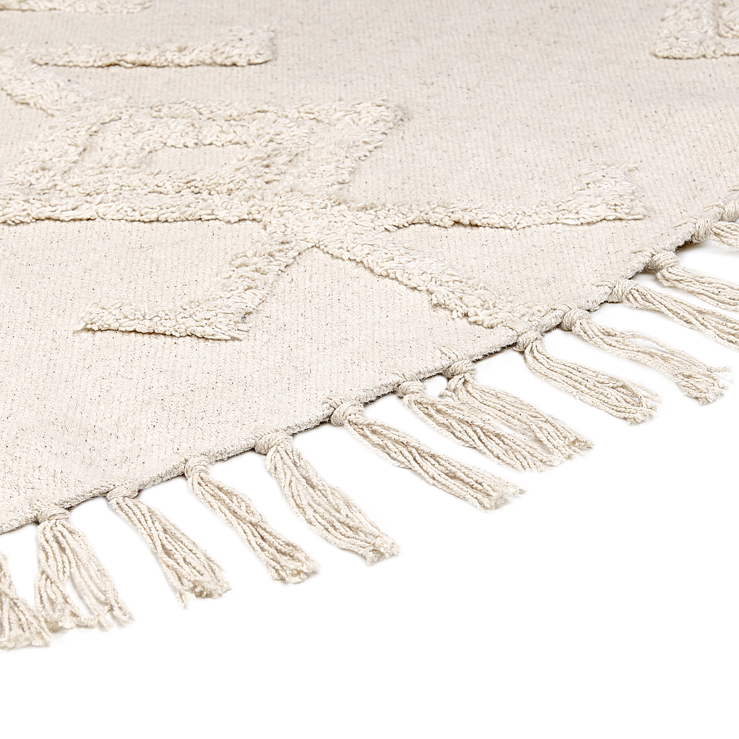 Round Cotton Area Rug 140cm Beige Tufted Fringe Boho Living Room Bedroom