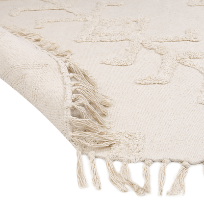 Round Cotton Area Rug 140cm Beige Tufted Fringe Boho Living Room Bedroom