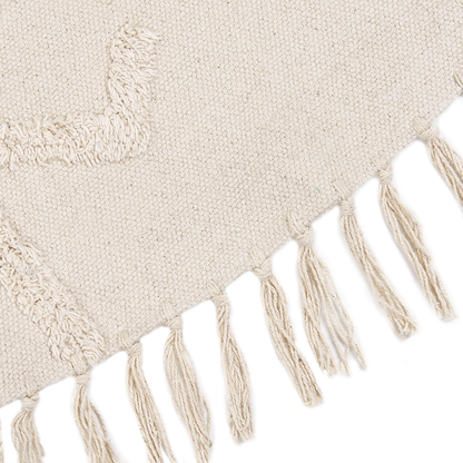 Round Cotton Area Rug 140cm Beige Tufted Fringe Boho Living Room Bedroom