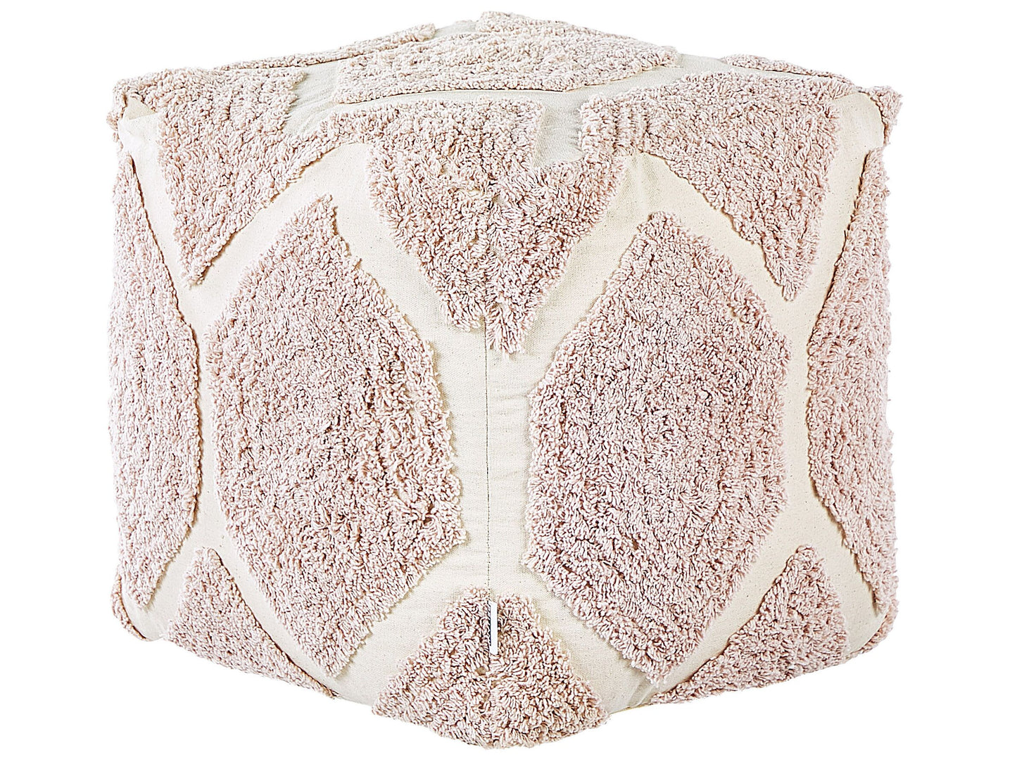 Pouffe Beige Pink Cotton Geometric Knitted Pattern Decorative Seat Boho Style Living Room Bedroom