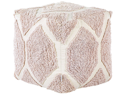 Pouffe Beige Pink Cotton Geometric Knitted Pattern Decorative Seat Boho Style Living Room Bedroom