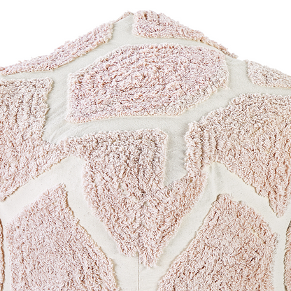 Pouffe Beige Pink Cotton Geometric Knitted Pattern Decorative Seat Boho Style Living Room Bedroom