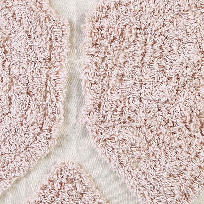Pouffe Beige Pink Cotton Geometric Knitted Pattern Decorative Seat Boho Style Living Room Bedroom