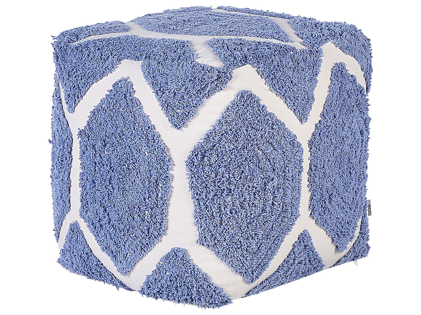 Pouffe Beige And Blue Cotton Geometric Knitted Pattern Seat