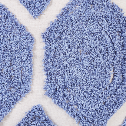 Pouffe Beige And Blue Cotton Geometric Knitted Pattern Seat