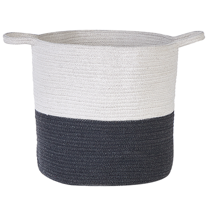 Set Of 2 Black And White Woven Cotton Storage Baskets For Laundry And Home Organization