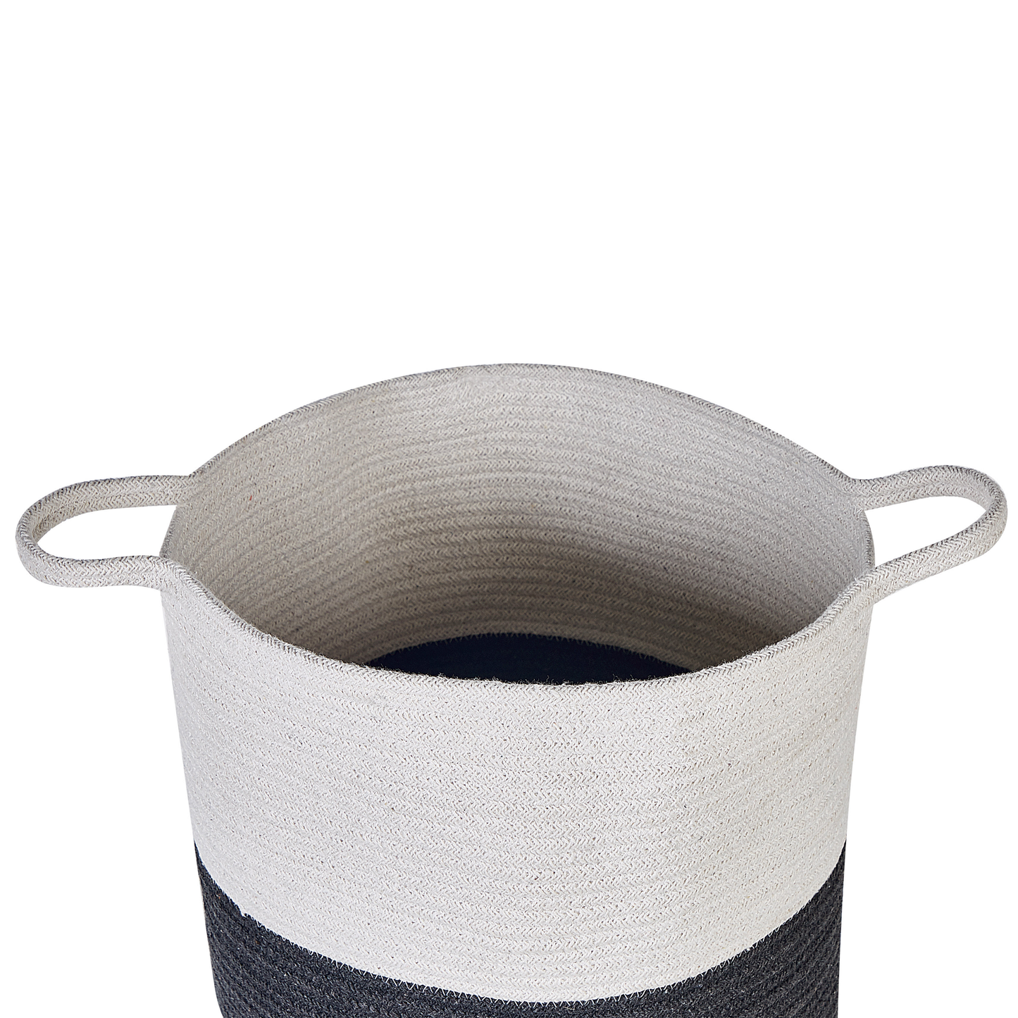 Set Of 2 Black And White Woven Cotton Storage Baskets For Laundry And Home Organization