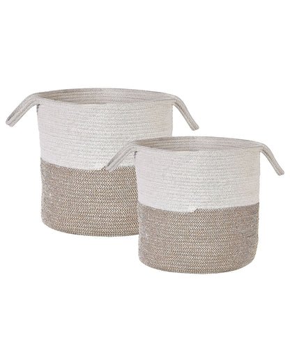 Cotton Woven Storage Baskets Set Of 2 Beige White
