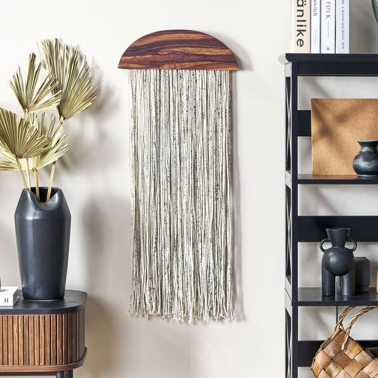 Poplar Wood Cotton Tassels Wall Hanging Decoration 37 x 4 x 92cm