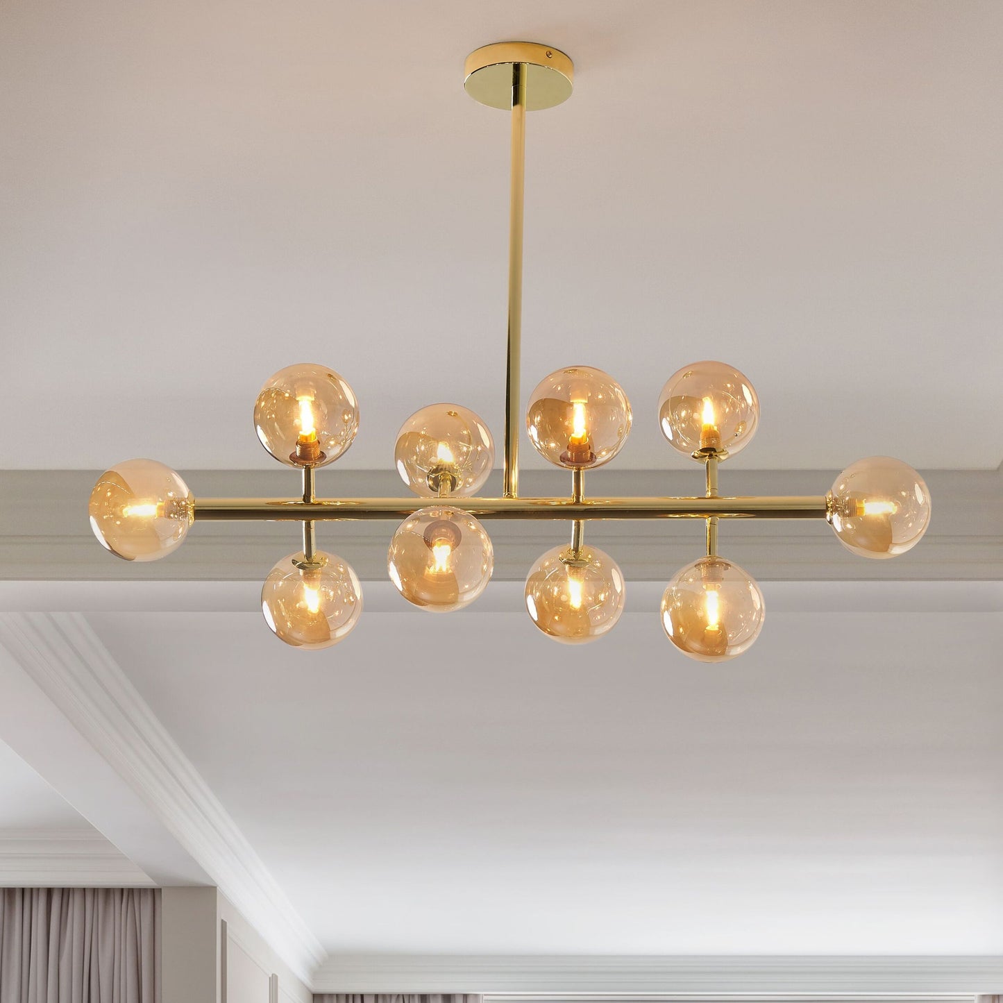 Lighting Pendant Lamp Gold Steel And Glass 10 Lights Modern Ceiling Light