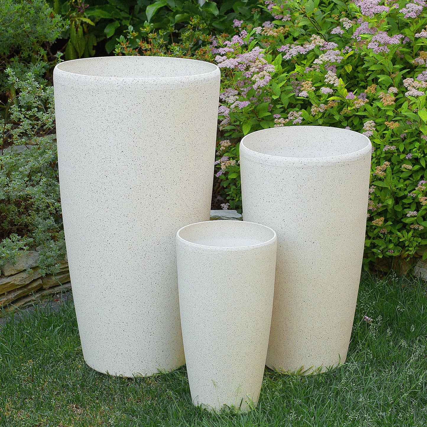 Beige Stone Plant Pots Set 2 Tall Planters 42 x 23cm Minimalist