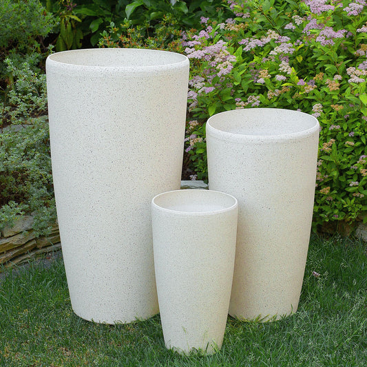 Beige Stone Plant Pots Set 2 Tall Planters 42 x 23cm Minimalist