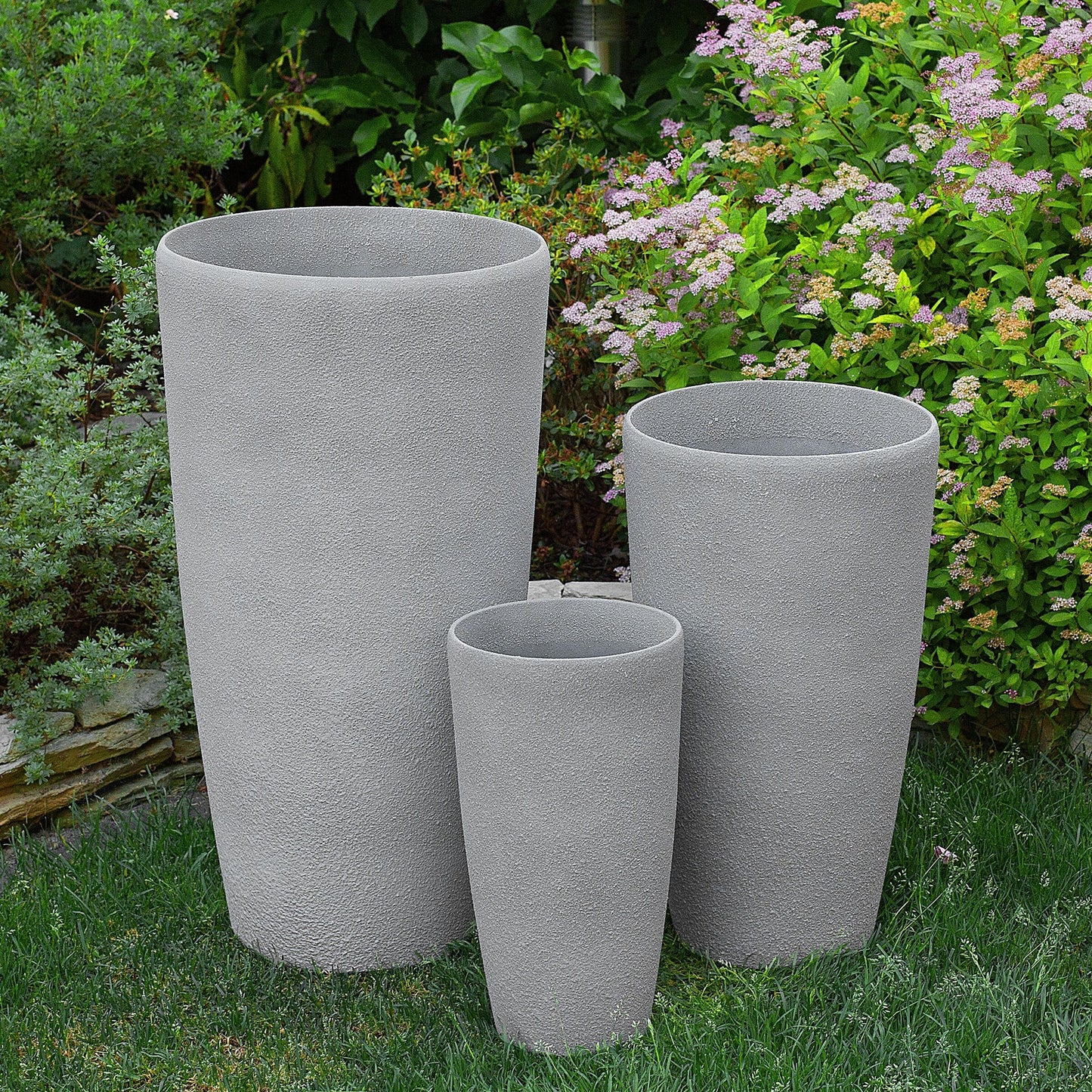 Grey Stone Tall Plant Pots Set Of 2 Modern Planters 42 x 23cm