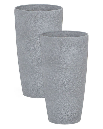 Grey Stone Tall Plant Pots Set Of 2 Modern Planters 42 x 23cm