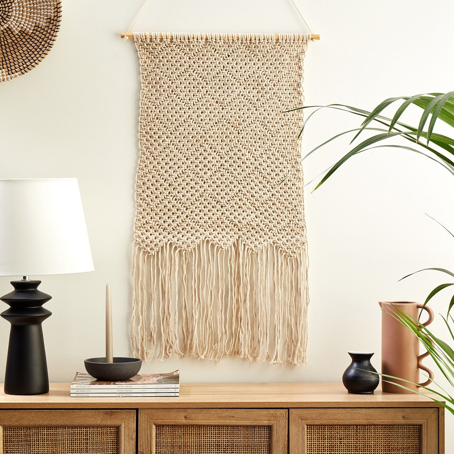 Macrame Wall Hanging Beige Cotton Handmade Boho Decor for Living Room and Bedroom