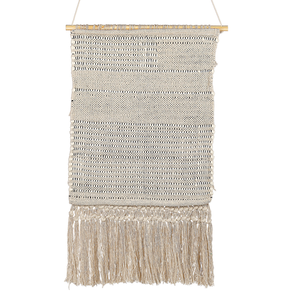 Handwoven Beige Cotton Wall Hanging with Tassels