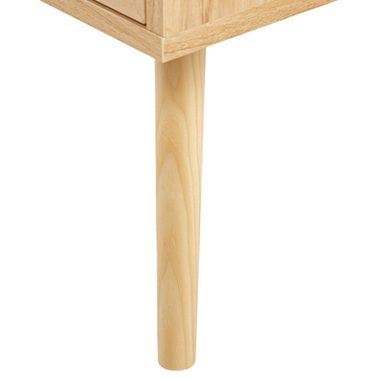 Bedsie Two Drawer Bedside Table in Light Brown Manufactured Wood with Rattan Front Boho Style