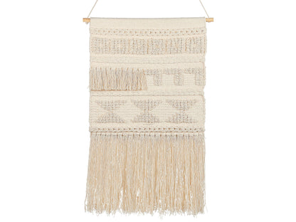 Beige Cotton Handwoven Geometric Wall Hanging With Tassels