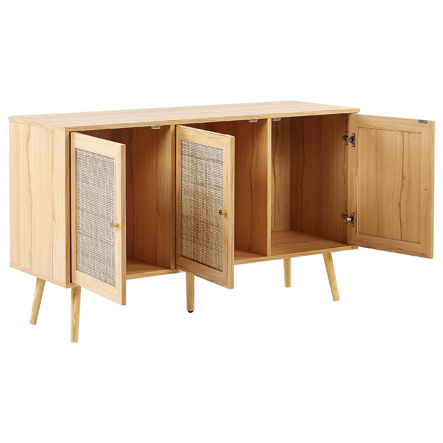 3 Door Sideboard With Rattan Front Drawers Light Brown