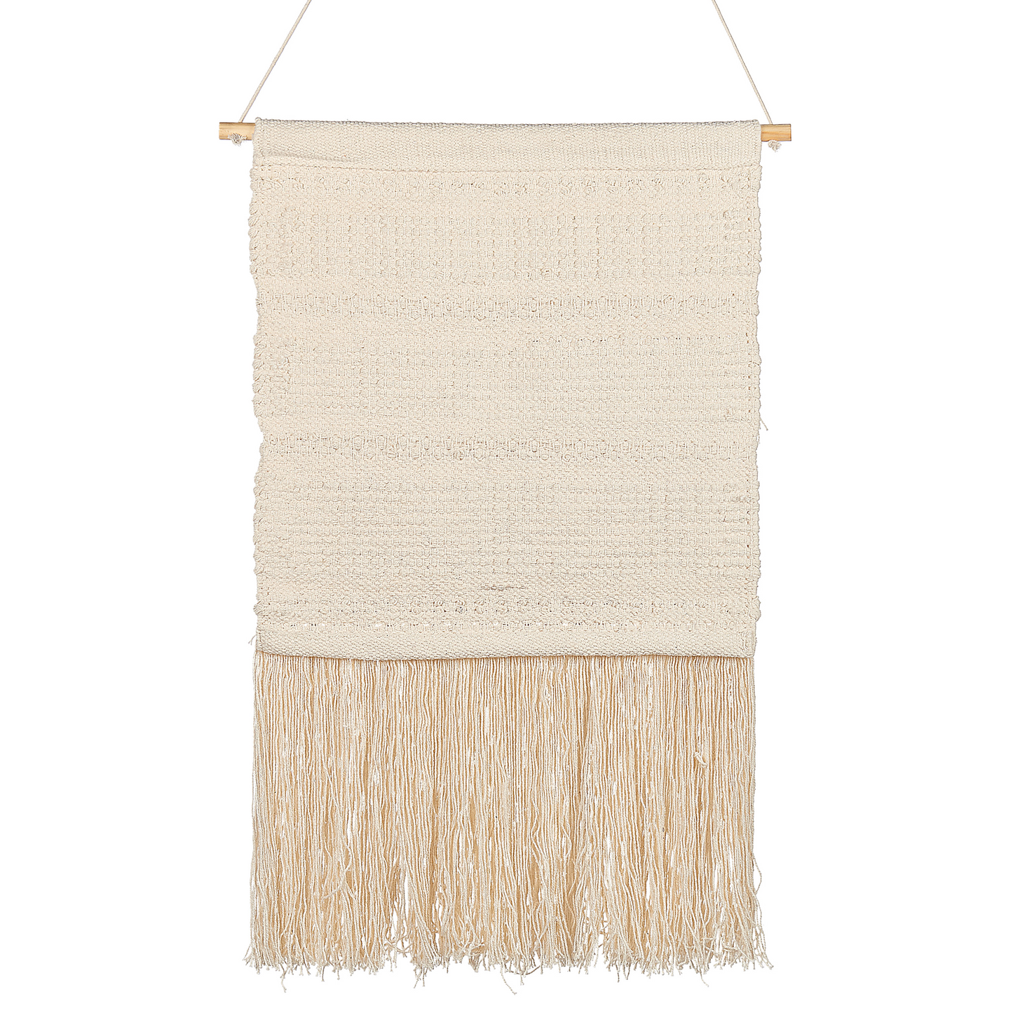 Beige Cotton Handwoven Geometric Wall Hanging With Tassels