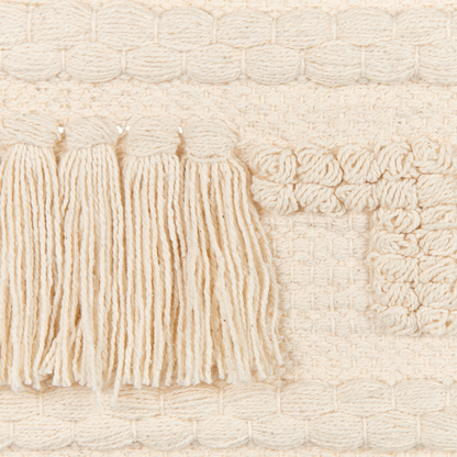 Beige Cotton Handwoven Geometric Wall Hanging With Tassels