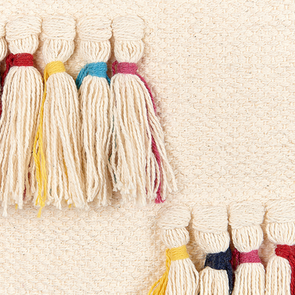 Handwoven Cotton Wall Hanging With Tassels Beige Boho Decor For Living Room