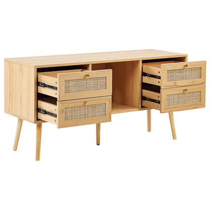 Everhome Boho Light Brown TV Stand With Rattan Fronts 4 Drawers