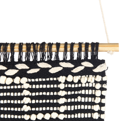 Handwoven Beige Cotton Wall Hanging with Tassels Geometric Pattern Boho Decor for Living Room