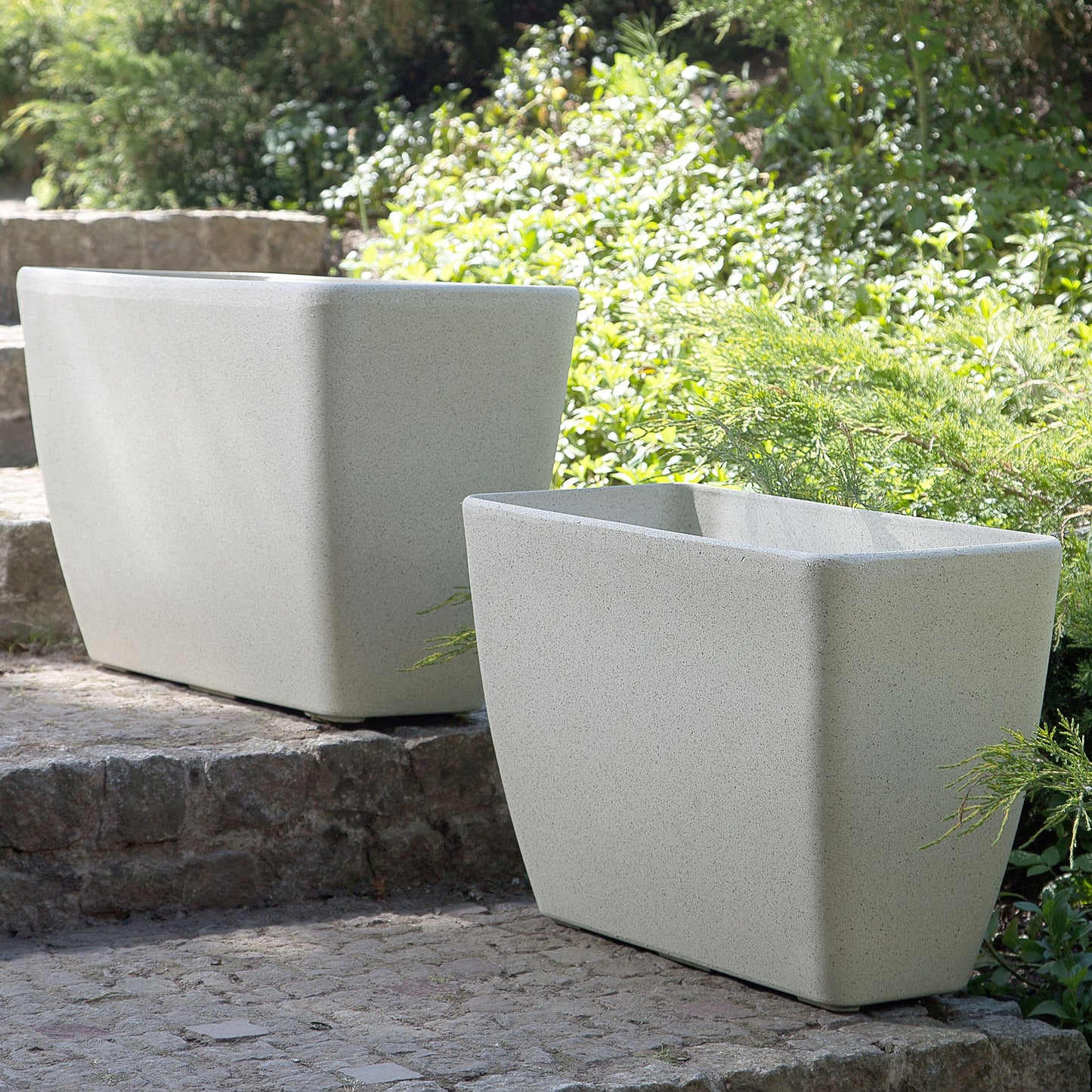 Beige Stone Plant Pots Set of 2 60 x 27 x 41cm Modern Outdoor
