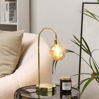 Table Lamp Gold Steel Glass Shade Modern Glam