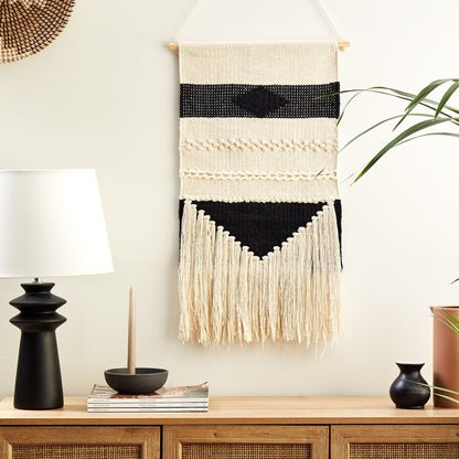 Wall Hanging Handwoven Beige Cotton With Tassels Geometric Pattern Boho Decor Living Room Bedroom
